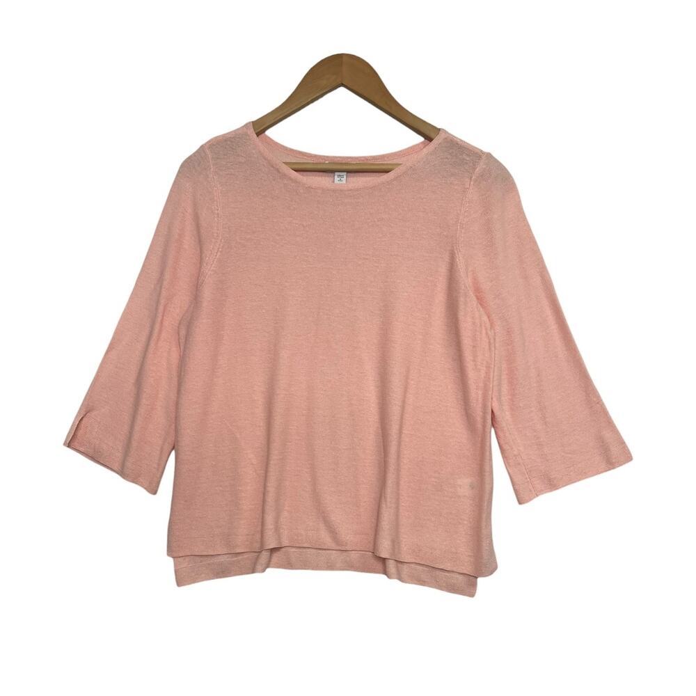 J Jill Top Womens Medium Petite Pink Linen Knit 3/4 Sleeve Casual Beach Coastal